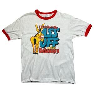 Vintage 80s Hanes Ringer T-Shirt I Paddled My Ass Off Humor T-Shirt Large